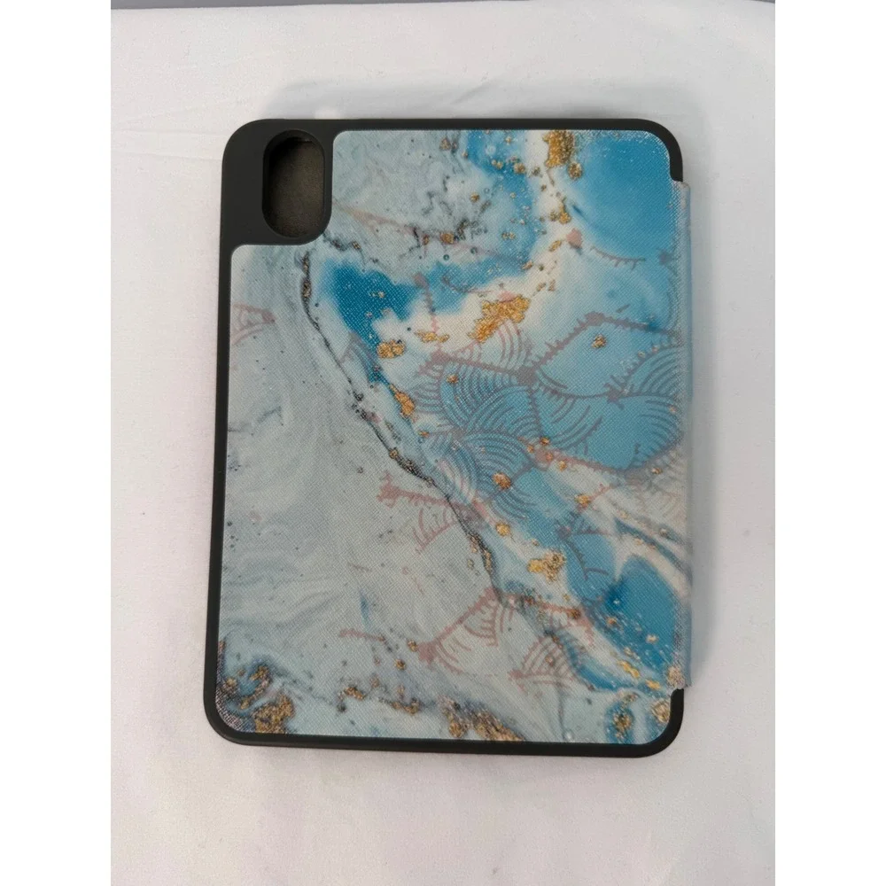Blue Marble Gold Folio iPad mini 4 /5 Tri-Fold Stand Cover pencil holder 105-11